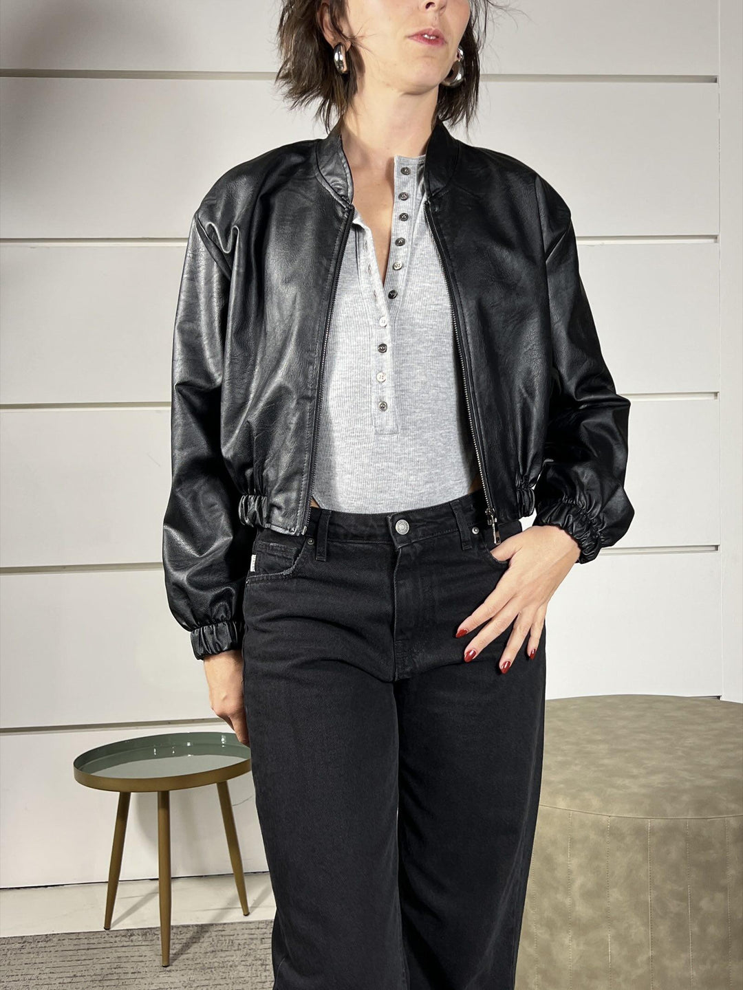 bomber in ecopelle nero J781D4NERO SUSY MIX