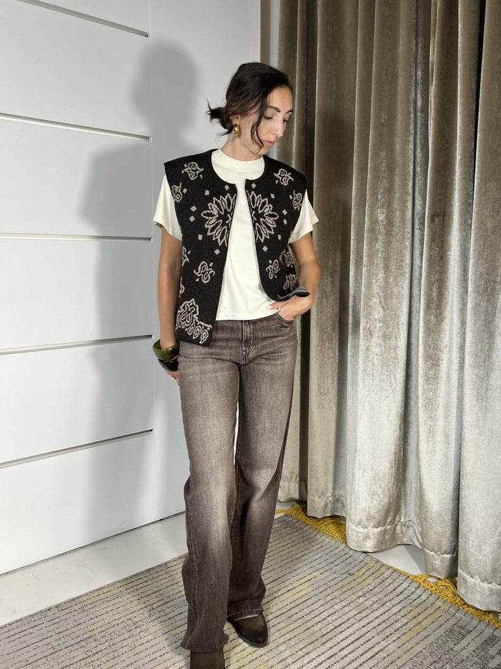 GILET MORO IN MAGLIA CON RICAMI TAUPE W5HMG61A400TAUPE TENSIONE IN