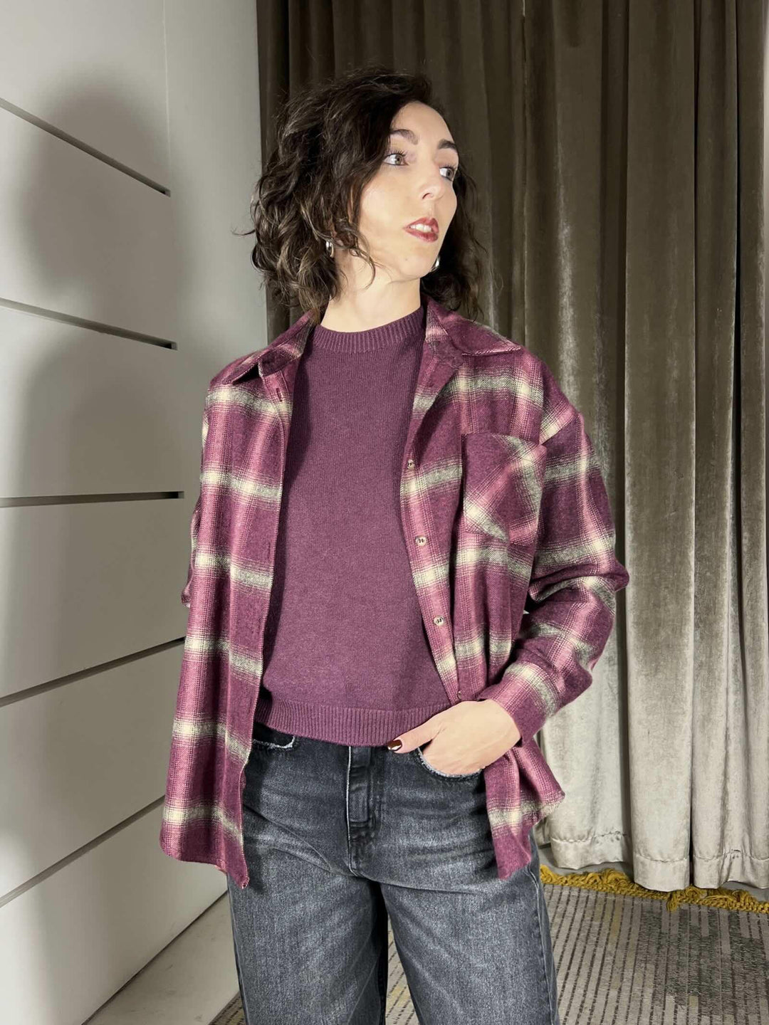 camicia check over 26C1586BORDEAUX TENSIONE IN