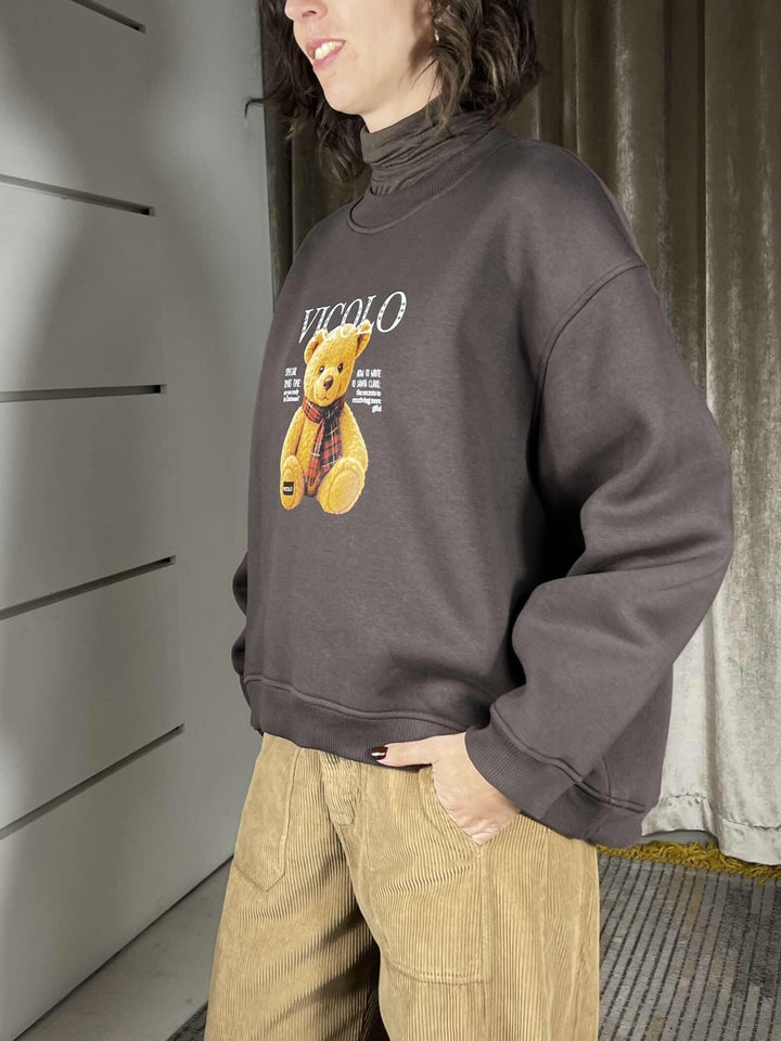 felpa over girocollo felpata con orsetto moro RF0638MORO VICOLO