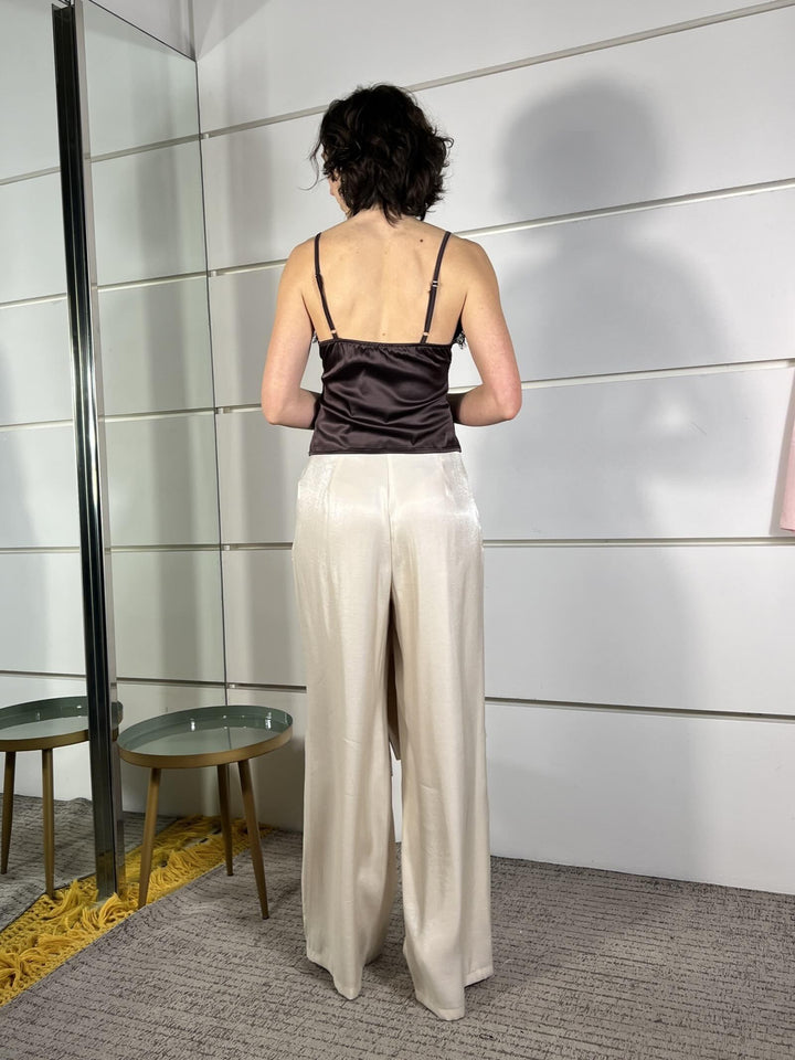completo laminato giacca e pantalone a palazzo 101551AVORIO SUSY MIX