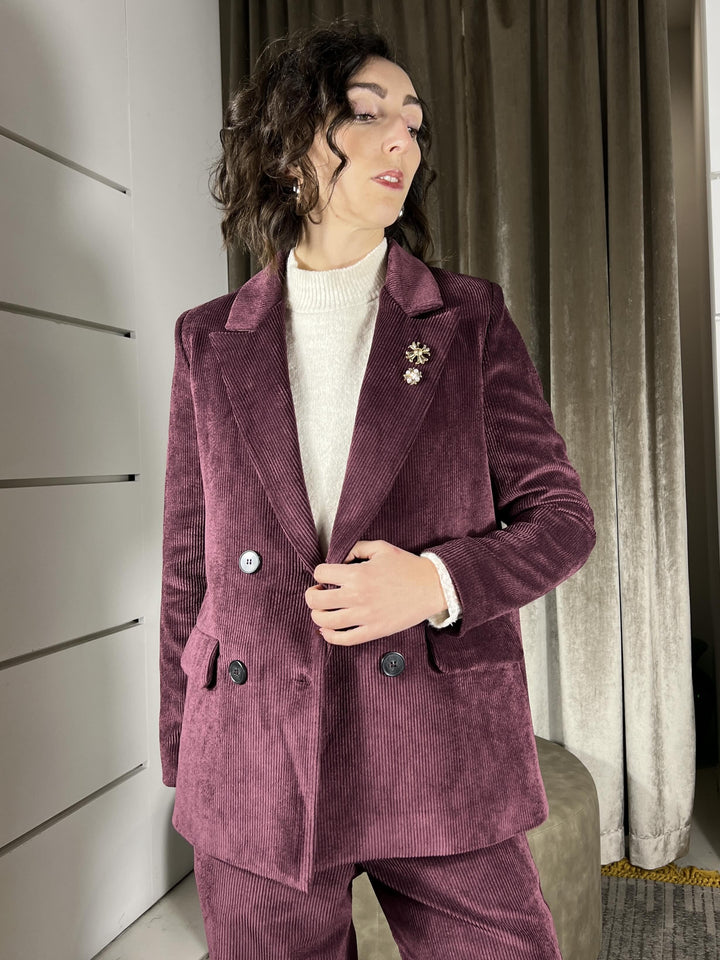 giacca doppiopetto con spille in velluto a coste vino A01N1061VINO PHILIA LOFT