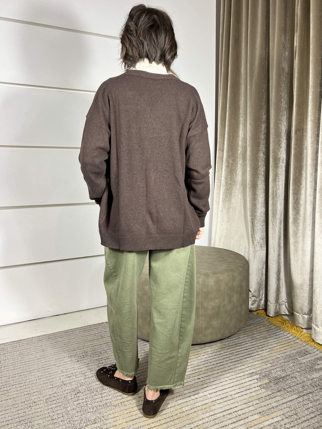 cardigan con ricamo fiori moro scollo a v in misto lana 77151FMORO VICOLO