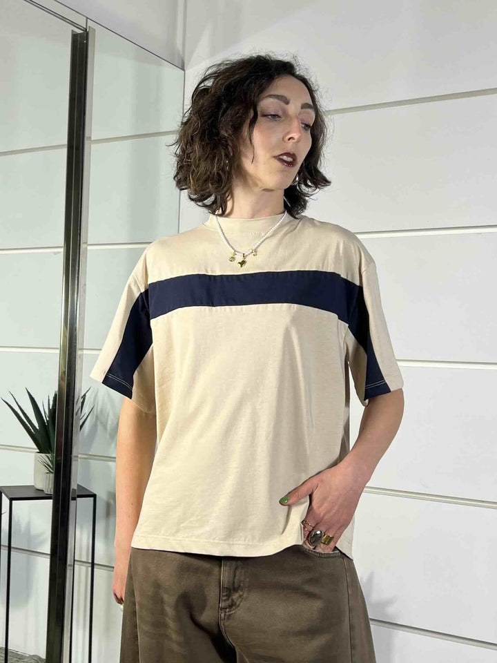 t-shirt manica corta over con banda davanti blu PE260120AVORIO/BLU TENSIONE IN
