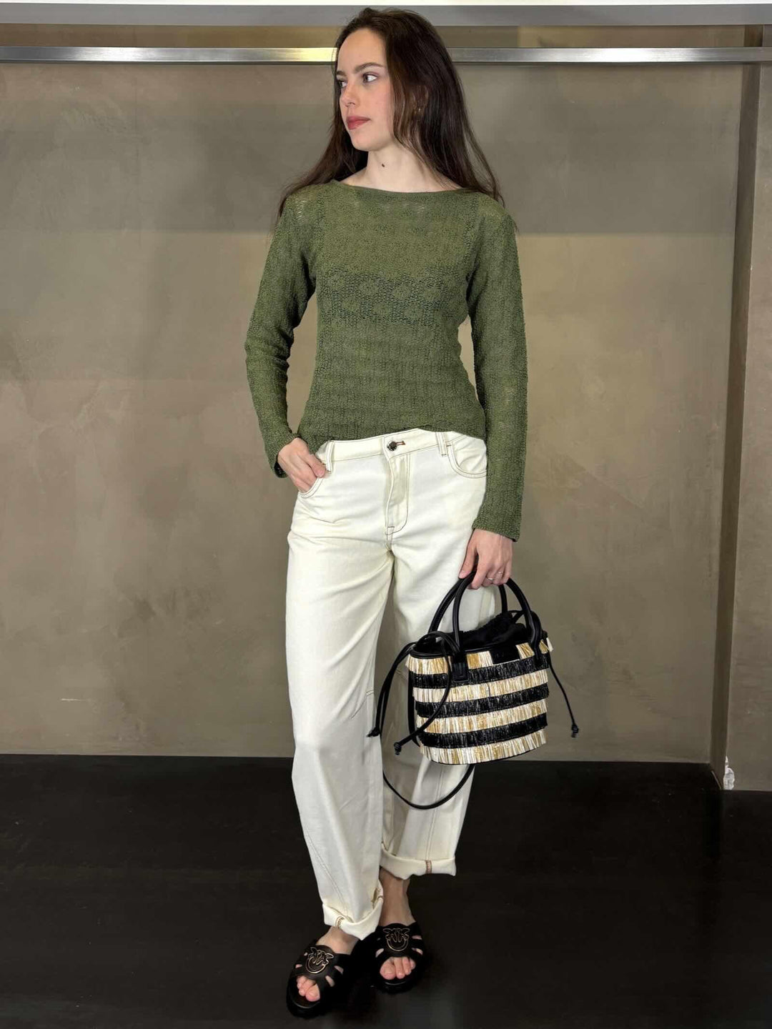 Maglia traforata verde edera con disegno M507CTMG163 MANILA GRACE