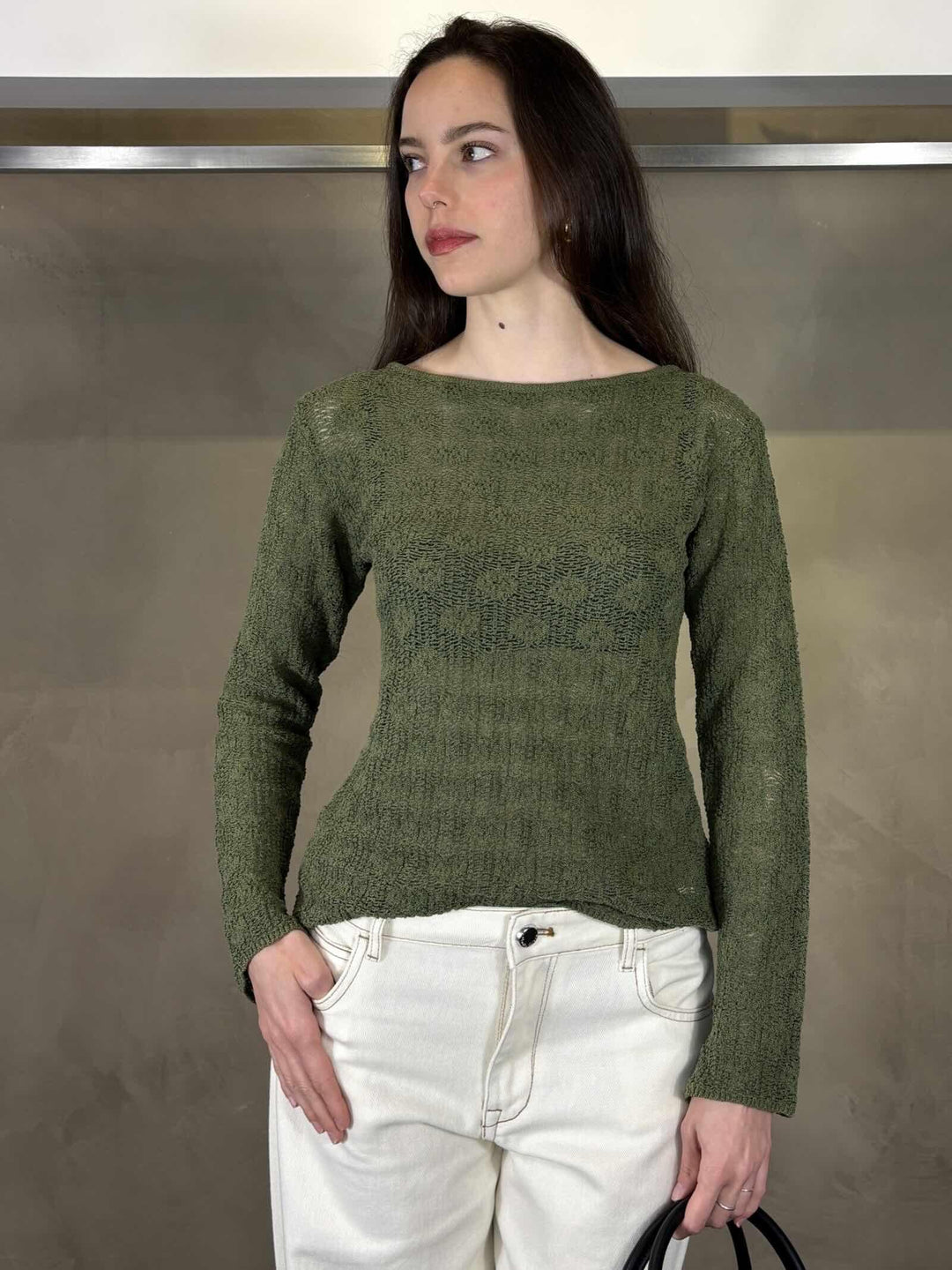 Maglia traforata verde edera con disegno M507CTMG163 MANILA GRACE