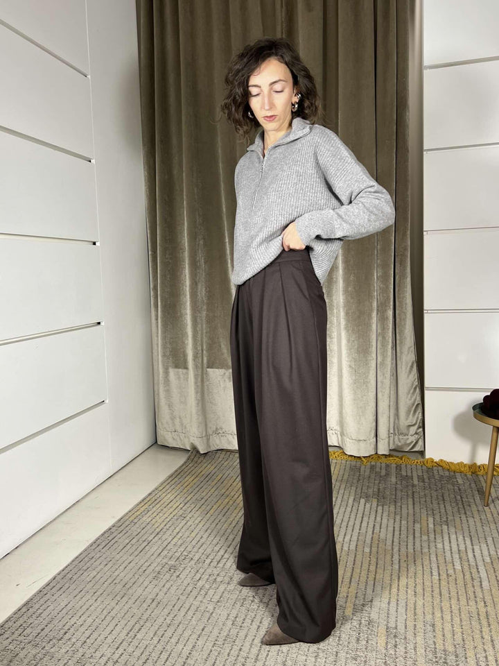 pantalone a palazzo con pinces moro TF1910MORO VICOLO