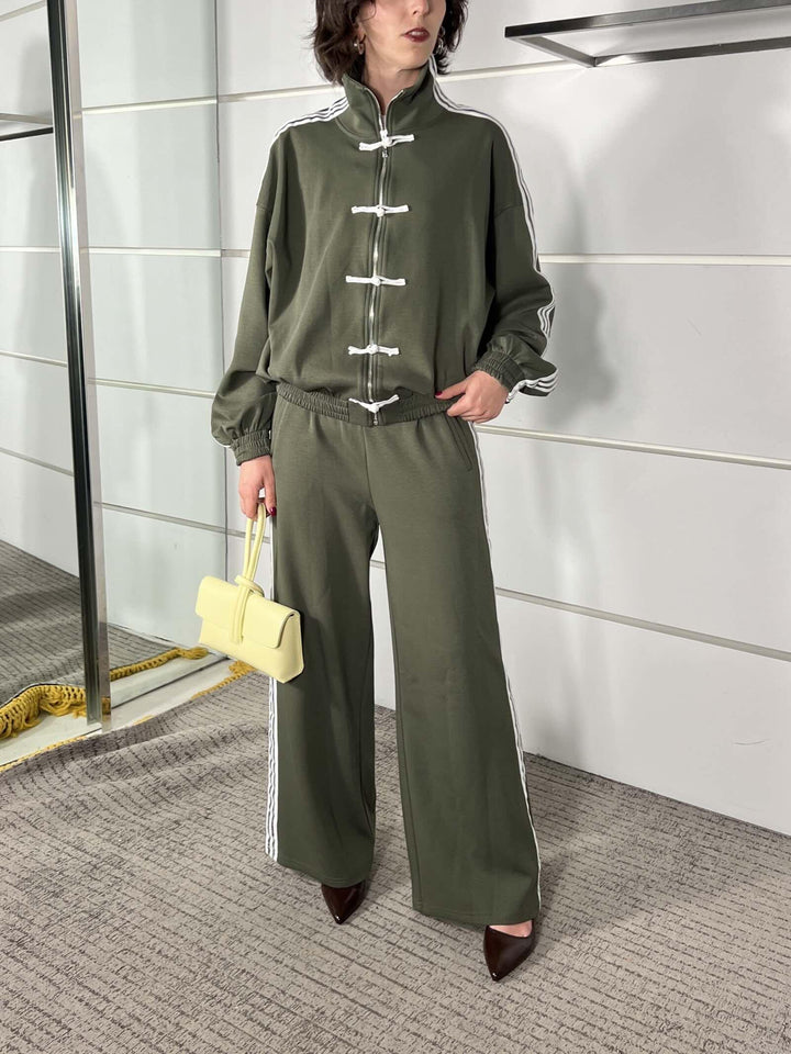 pantalone tuta verde con bande 26P3995VERDE TENSIONE IN