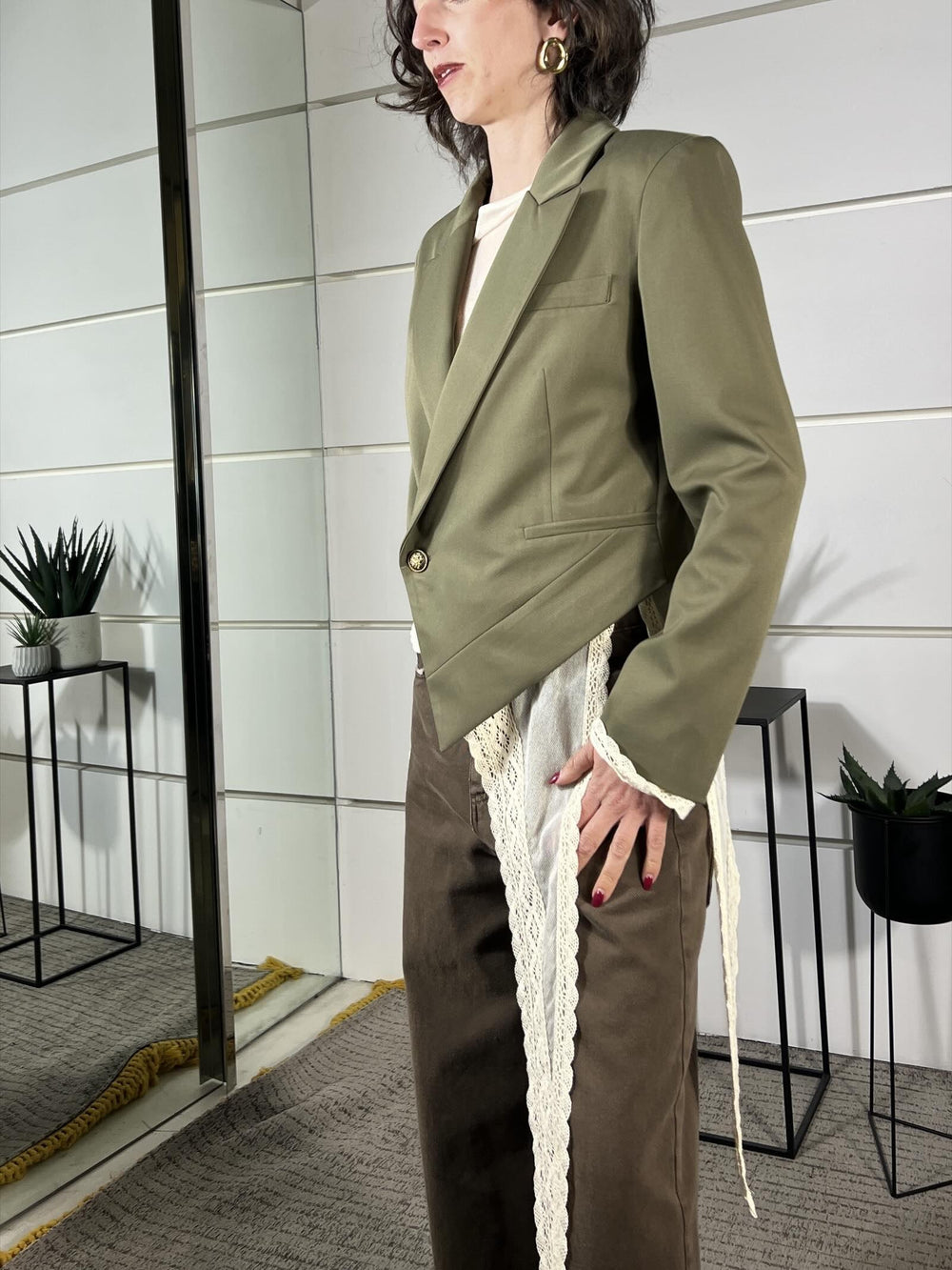 giacca asimmetrica, crop verde militare TAB1381MILITARE VICOLO