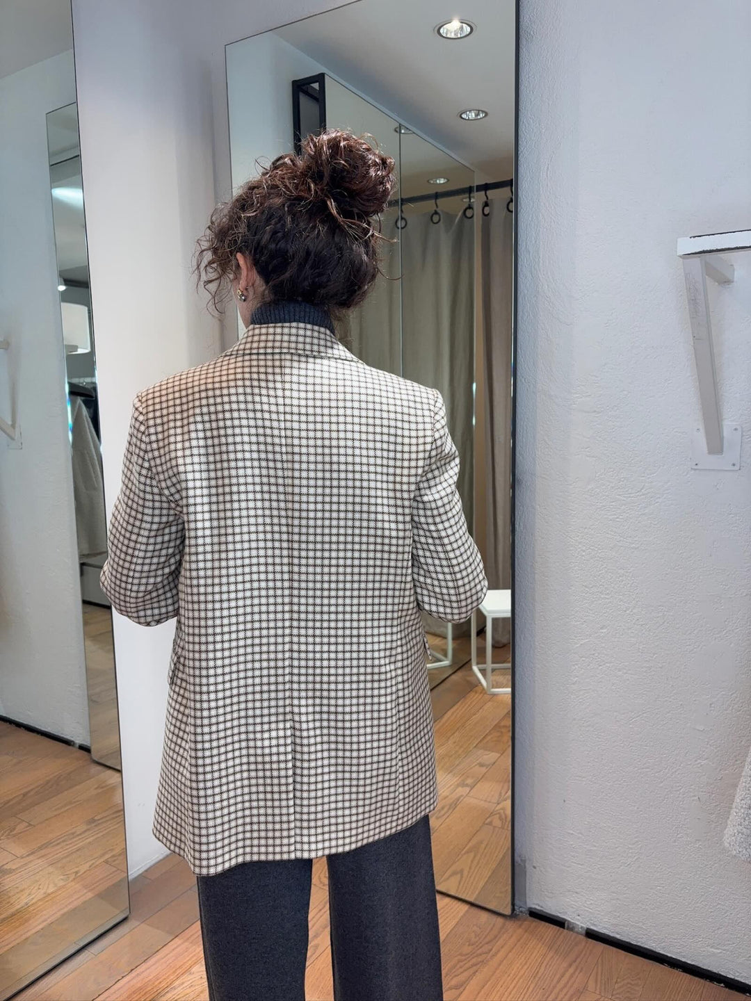 blazer in lana a scacchi panna beige e marrone ANSON004 PENNYBLACK BLACK