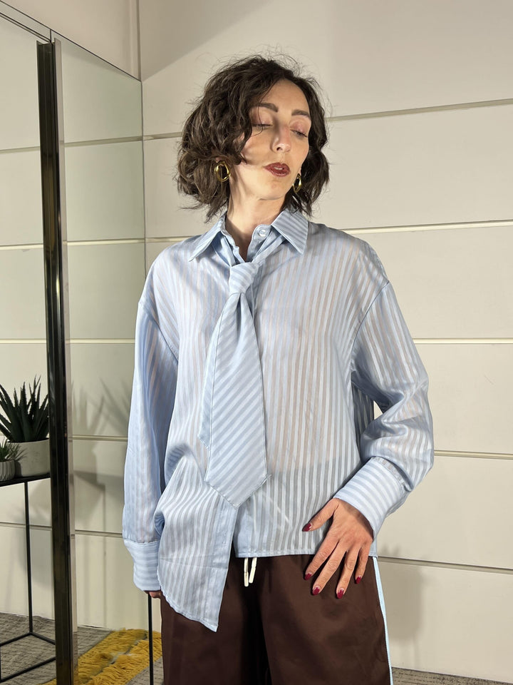 camicia gessata con cravatta celeste PE260115CELESTE TENSIONE IN