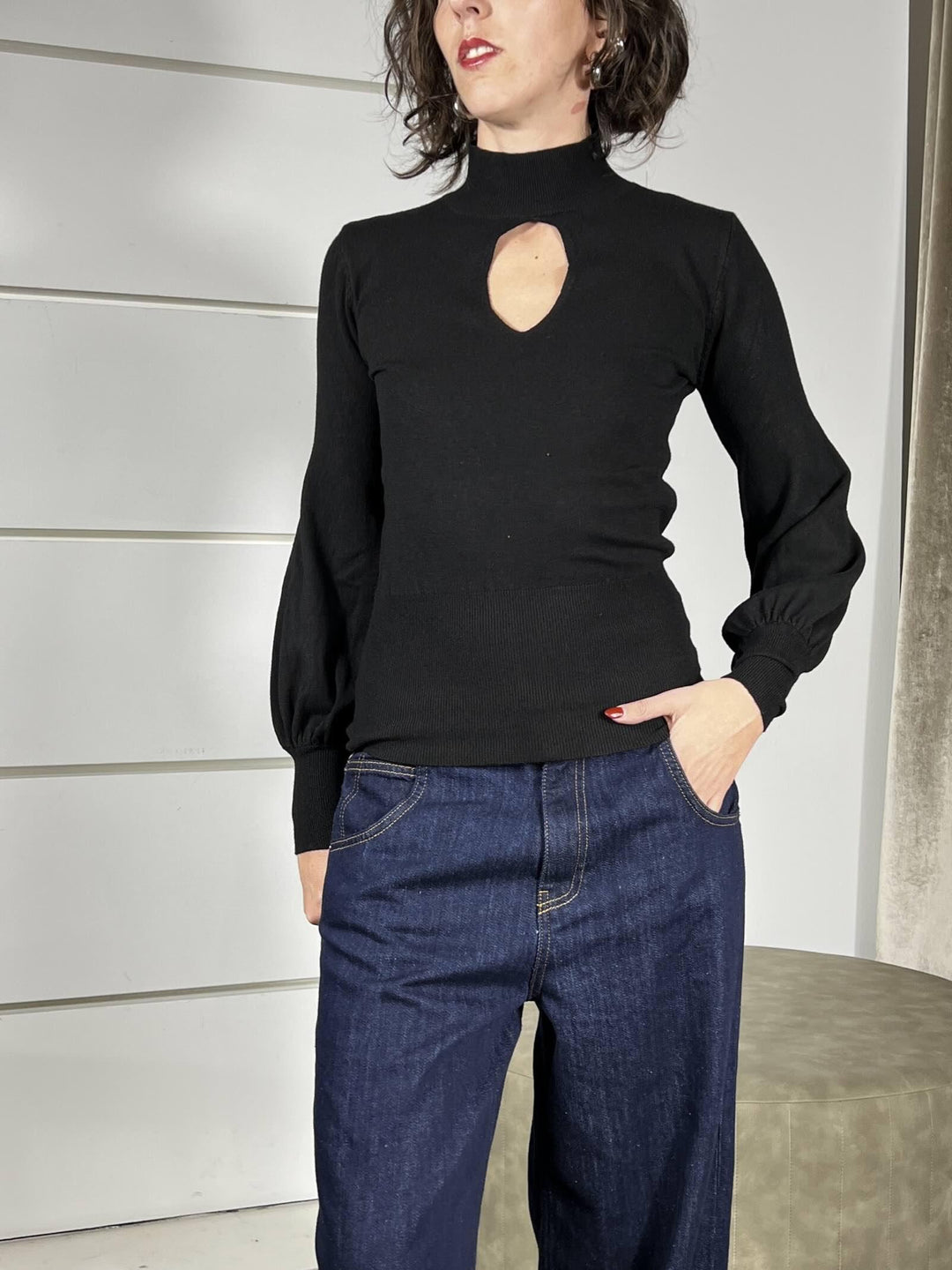maglia a  lupetto con goccia nera 250911NERO SUSY MIX