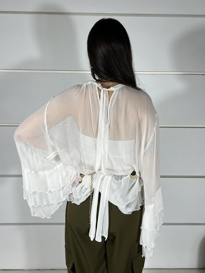 BLUSA CON BALZE, SEMITRASPARENTE BIANCA CMX9JRP1160 IMPERIAL