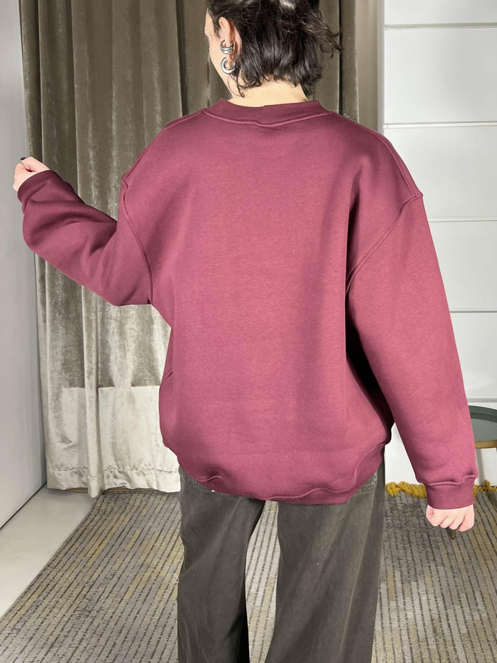 felpa bordeaux girocollo con scritta allergic morning rosa RF0604BORDEAUX/ROSA VICOLO