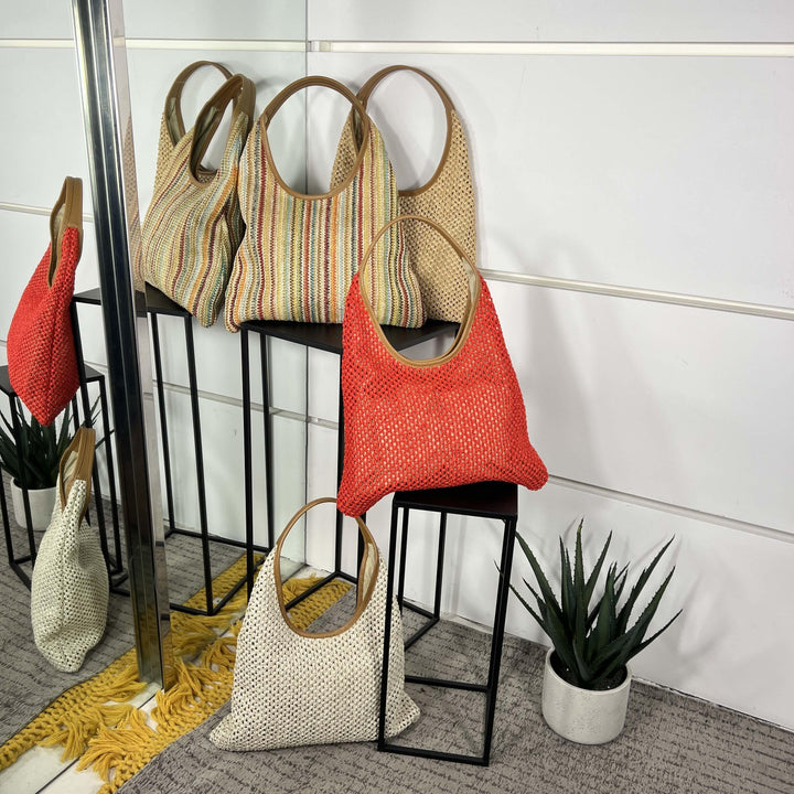 borsa a spalla in rafiamarmo con inserti in pelle RF-B0182MARMO FEMME CAFE SELECTION