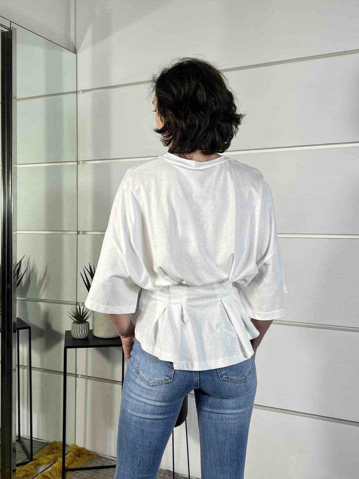 t-shirt manica corta con riprese in vita bianca PE260124BIANCO TENSIONE IN