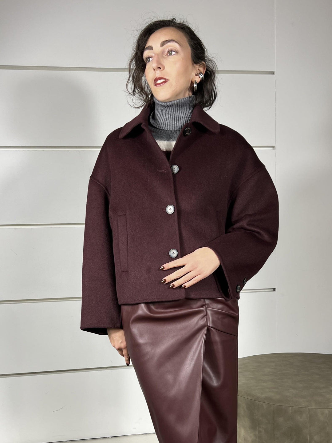 cappotto con collo a camicia 50% lana bordeaux TF0011BORDEAUX VICOLO