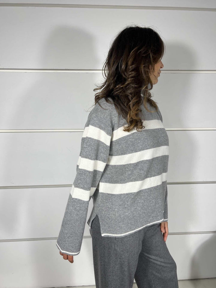 MAGLIONE COLLO ALTO GRIGIO E BIANCO MT3946940 SEVENTY