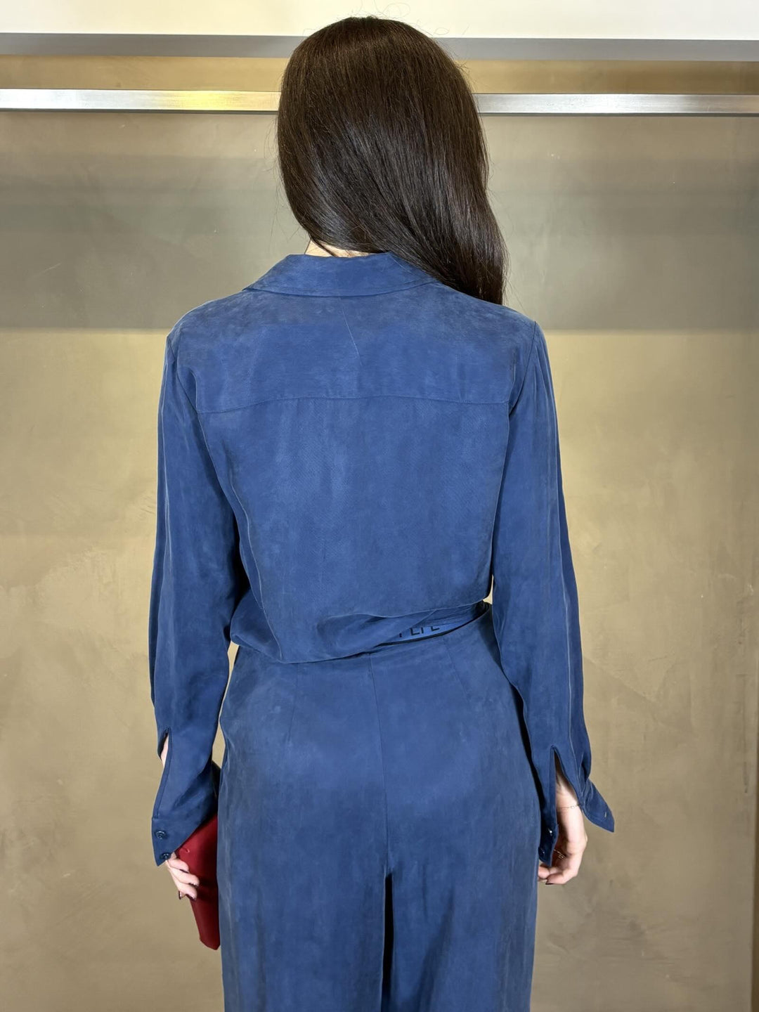 camicia morbida blu laguna con nodo sul davanti 8C0869A704CA97 PATRIZIA PEPE PREVIEW
