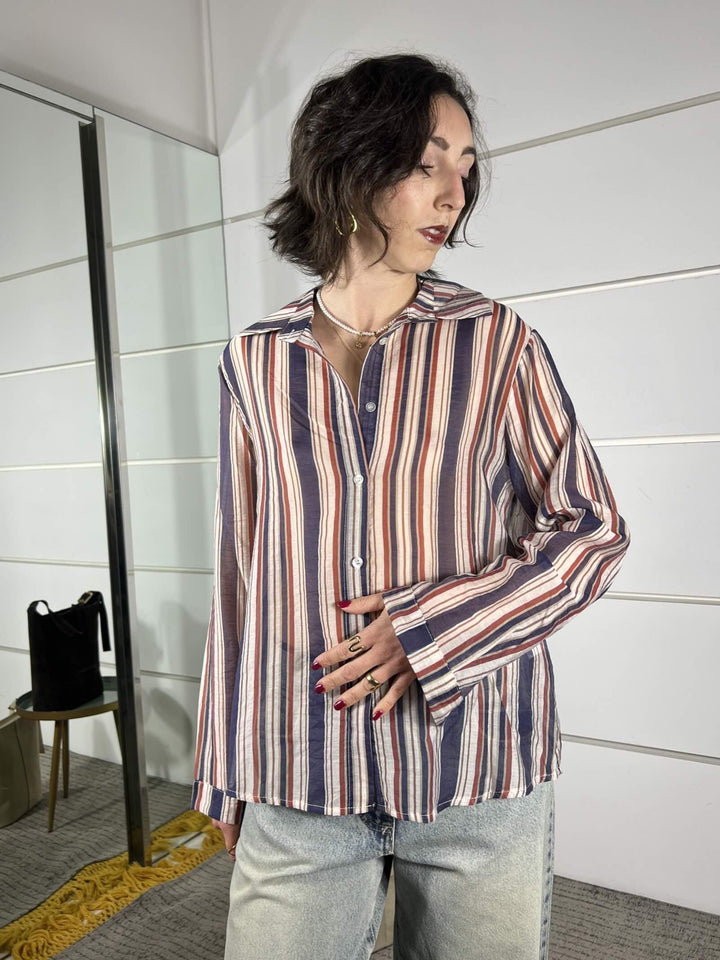 camicia a righe manica lunga blu navy Z098CH3401BLU NAVY SUSY MIX