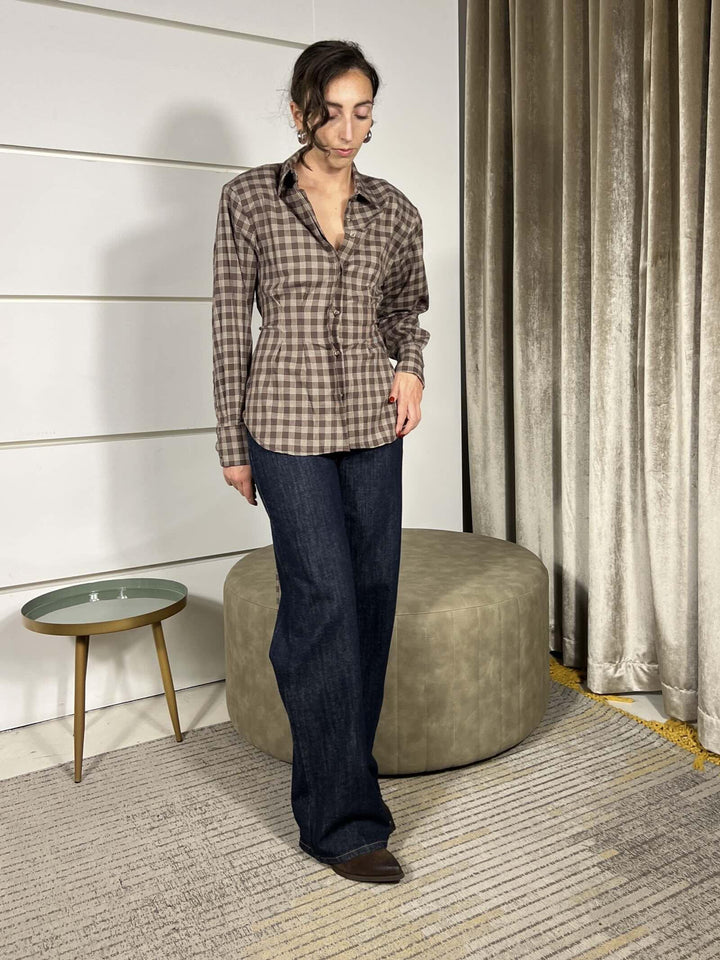 camicia a scacchi con spallinasfiancata, laccio nel retro moro TF1531MORO VICOLO