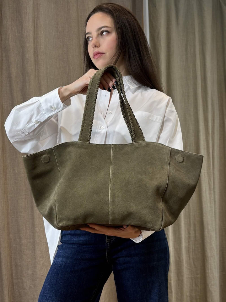tote bag in pelle scamosciata verde kaki GELADA001 PENNY BLACK