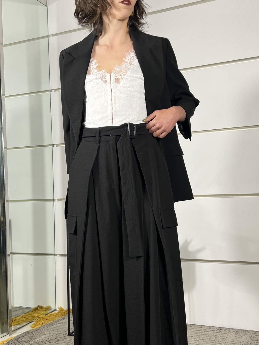 pantalone con pinces nero in cotone e viscosa 10497NERO SUSY MIX
