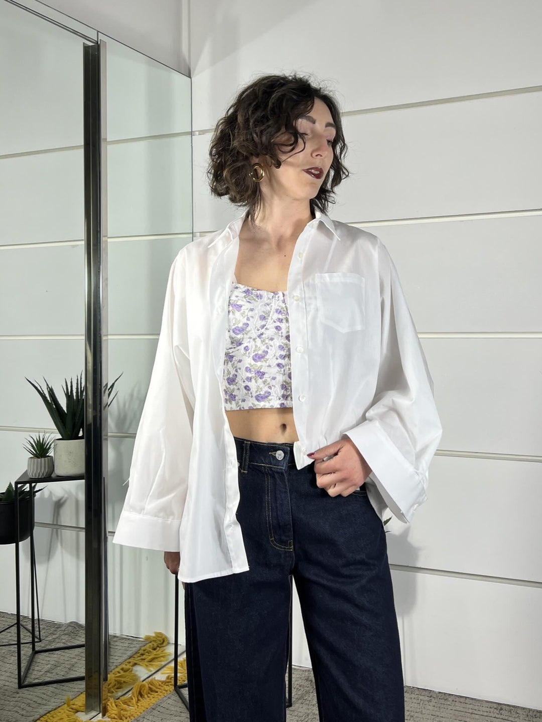 camicia over in cotone con manica ampia bianca TAB0810BIANCO VICOLO