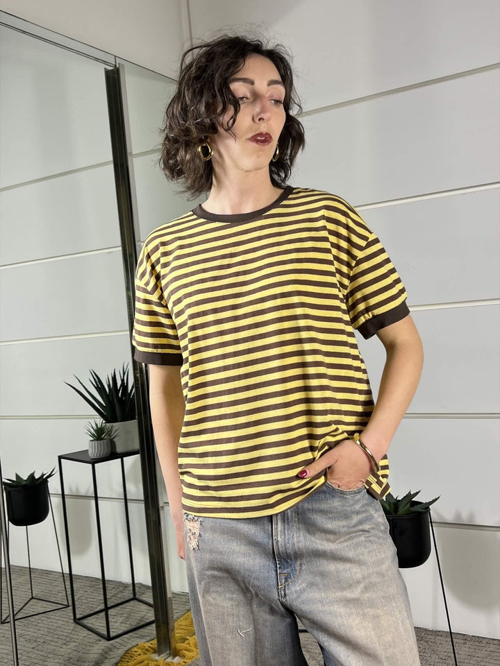t-shirt girocollo a righe, manica corta giallo e moro 26M4121GIALLO/MORO TENSIONE IN