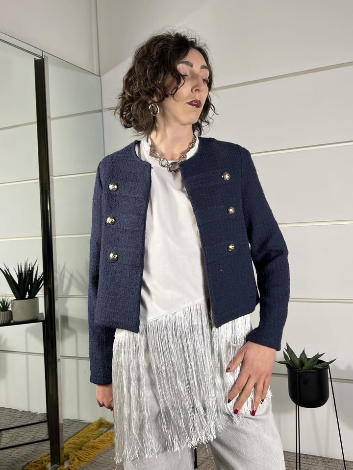 giacca blu  bouclè con bottoni 82523BLU SUSY MIX