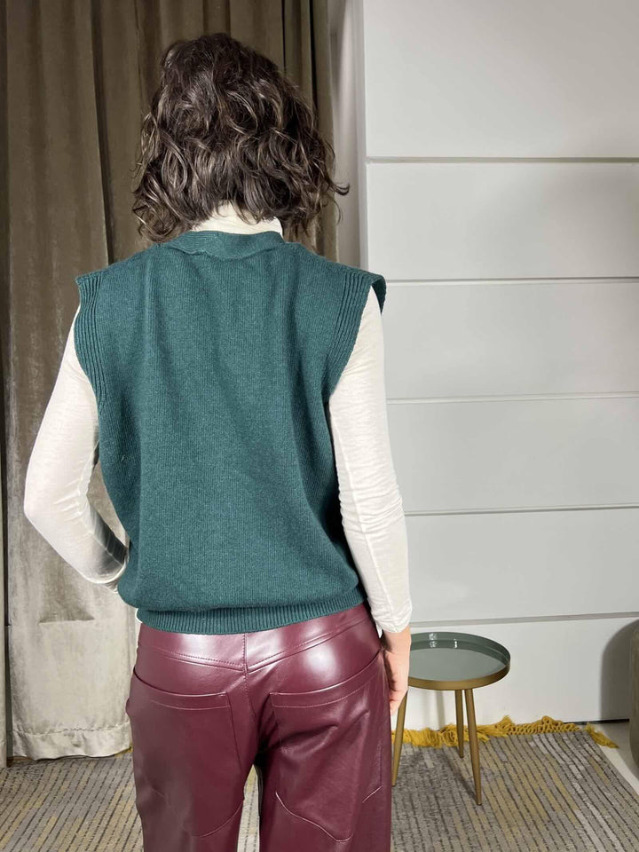 gilet scollo a v verde bottiglia in misto lana 77277FVERDE BOTTIGLIA VICOLO