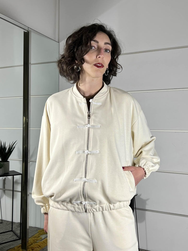 felpa con alamari bianca WF26SZEG8484BIANCO TWO WAY