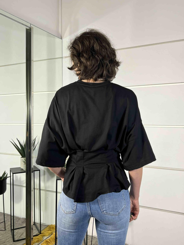 t-shirt manica corta con riprese in vita nera PE260124NERO TENSIONE IN