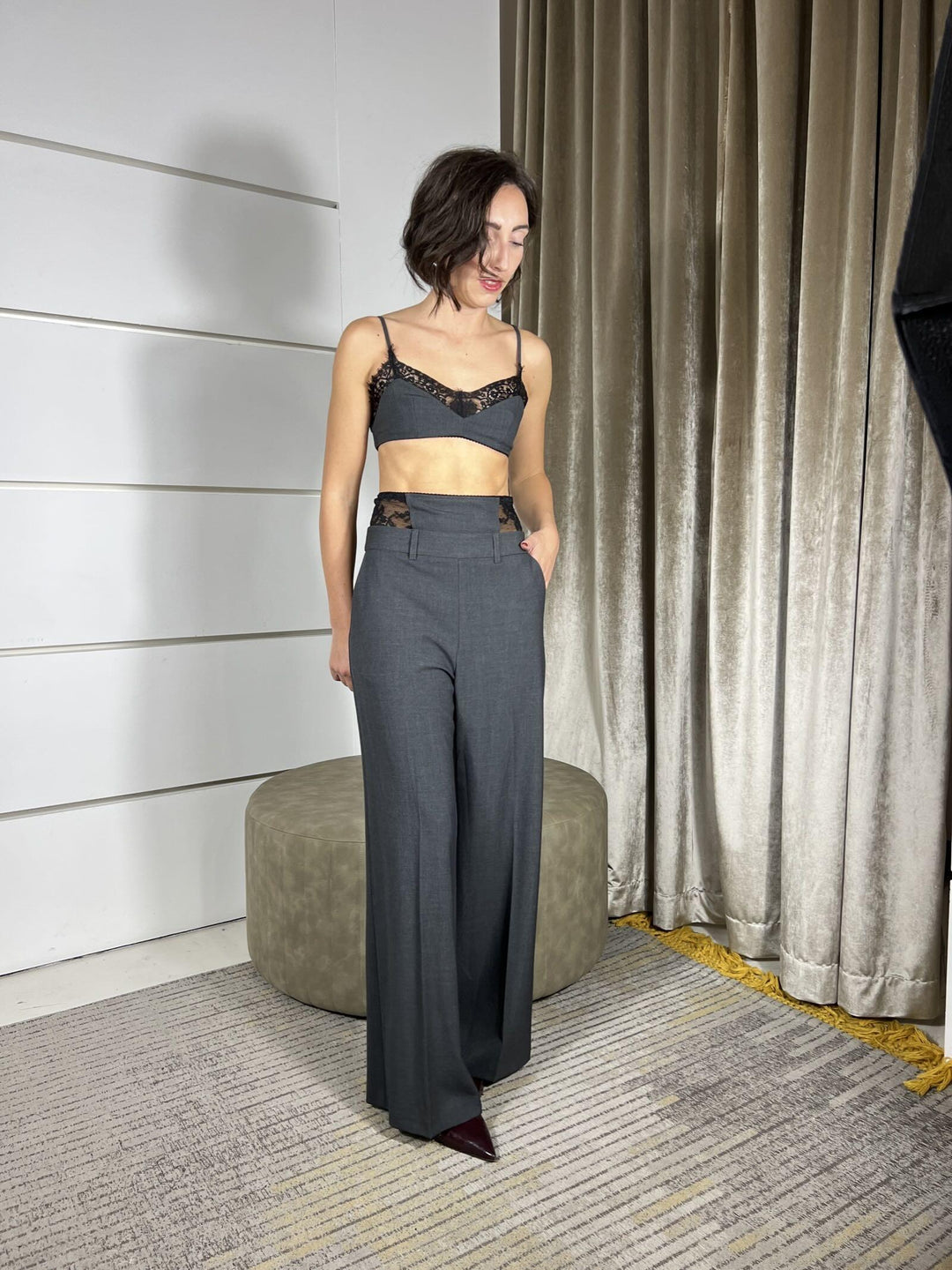 pantalone a palazzo piombo con corsetto in pizzon ero P6C3KFU1945 IMPERIAL