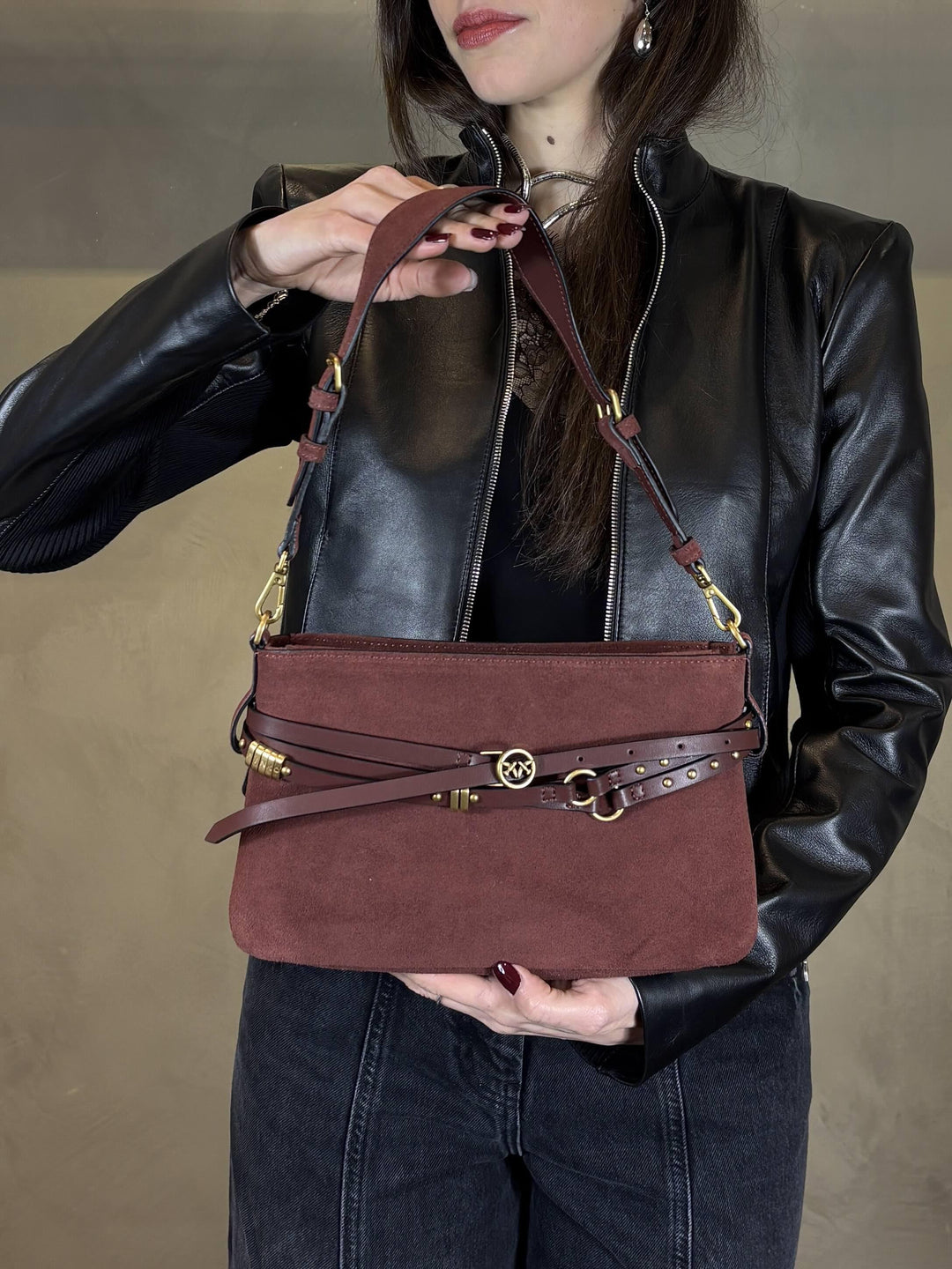 belt bag mini in suede burgundy BELT BAG MINI SUEDER49Q PINKO