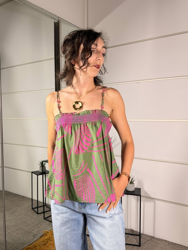 top a fantasia con spalline con perline verde W5962VERDE SPICY CAFE