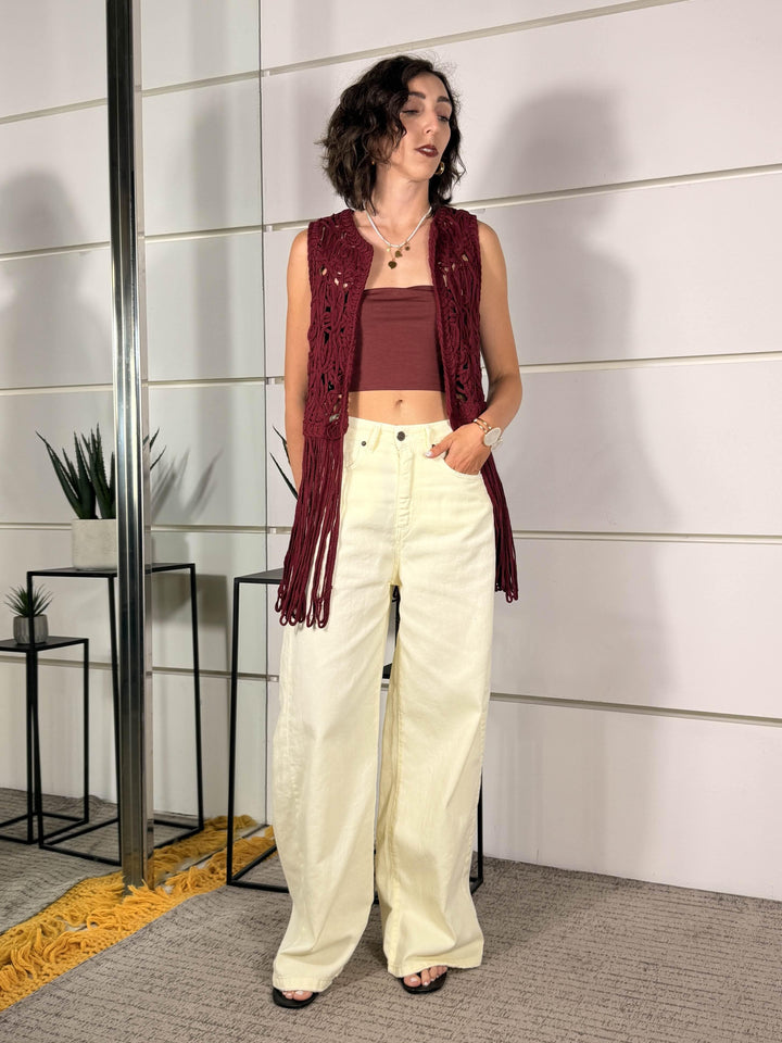 gilet crochet con frange india GIL26SAUR24INDIA TWO WAY