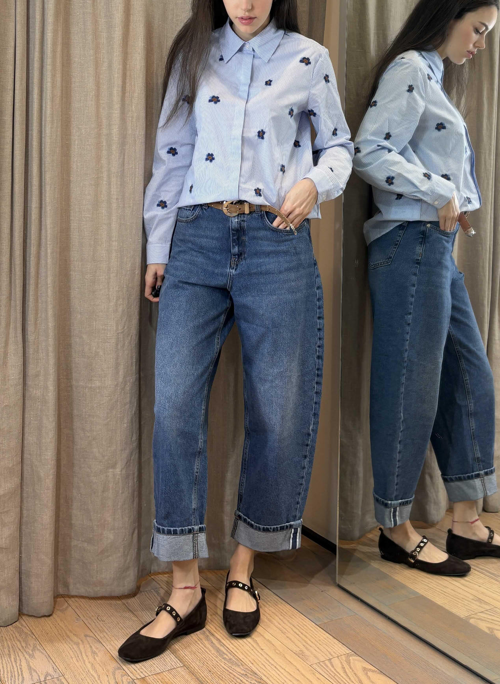 jeans barrel con risvolto denim medio CHARLOTTE001 iBLUES