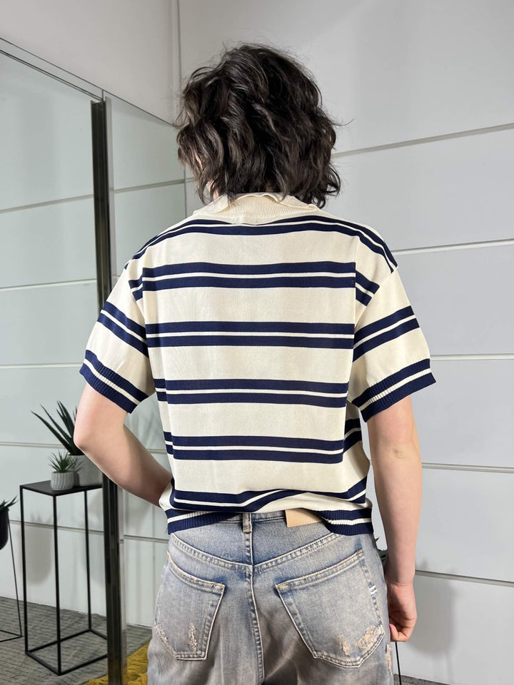 polo rigata panna e blu W26130BLU SUSY MIX