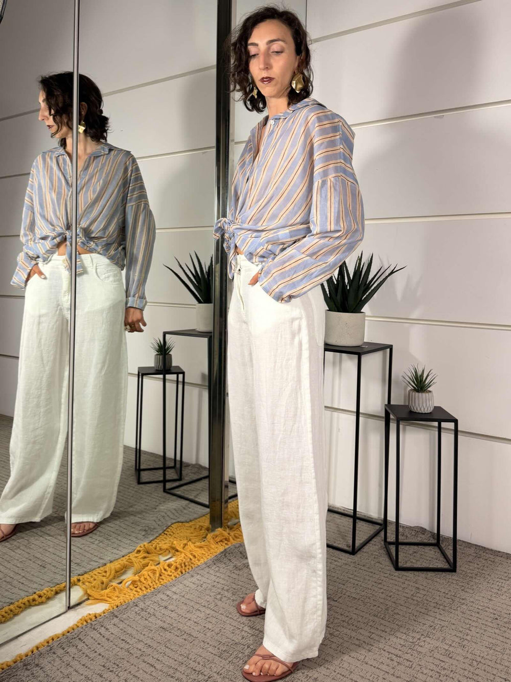 pantalone bianco in lino a palazzo JEDDIELINOBIANCO SUSY MIX