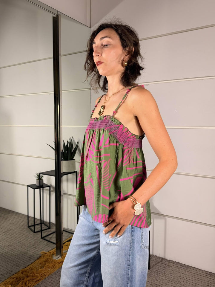 top a fantasia con spalline con perline verde W5962VERDE SPICY CAFE