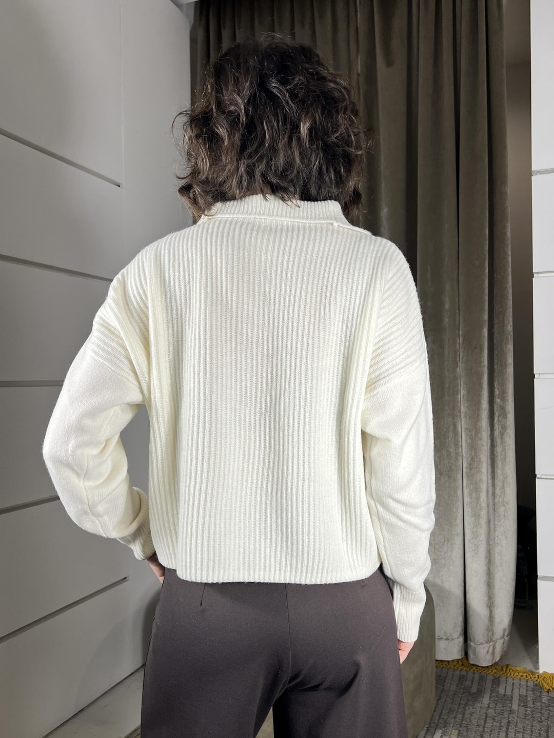 maglione con zip 100% lana panna WL794AI25PANNA TENSIONE IN