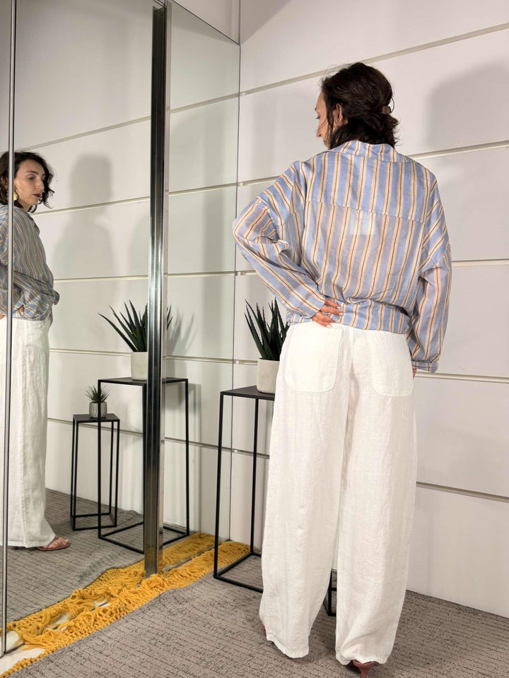 pantalone bianco in lino a palazzo JEDDIELINOBIANCO SUSY MIX