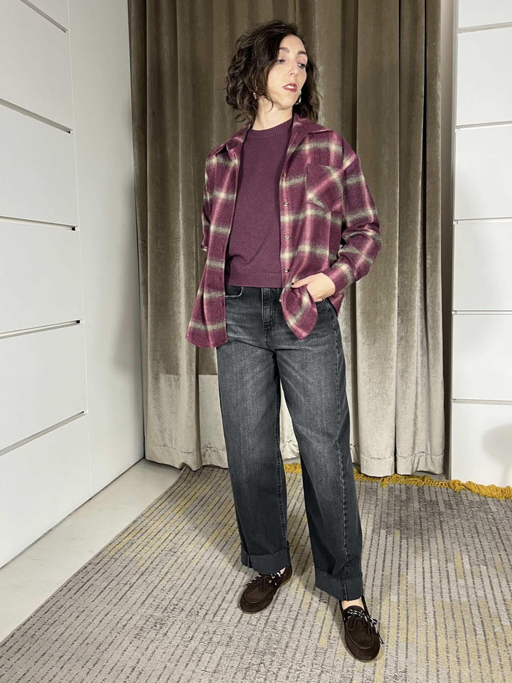 camicia check over 26C1586BORDEAUX TENSIONE IN