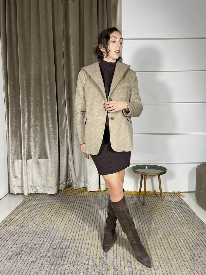 cappotto corto con cappuccio in misto lana beige 26B1508BEIGE TENSIONE IN