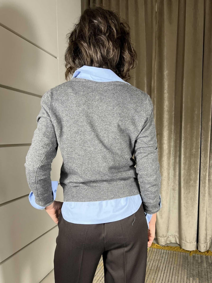 cardigan girocollo con bottoncini in misto lana e cashmere antracite D82083ANTRACITE TENSIONE IN