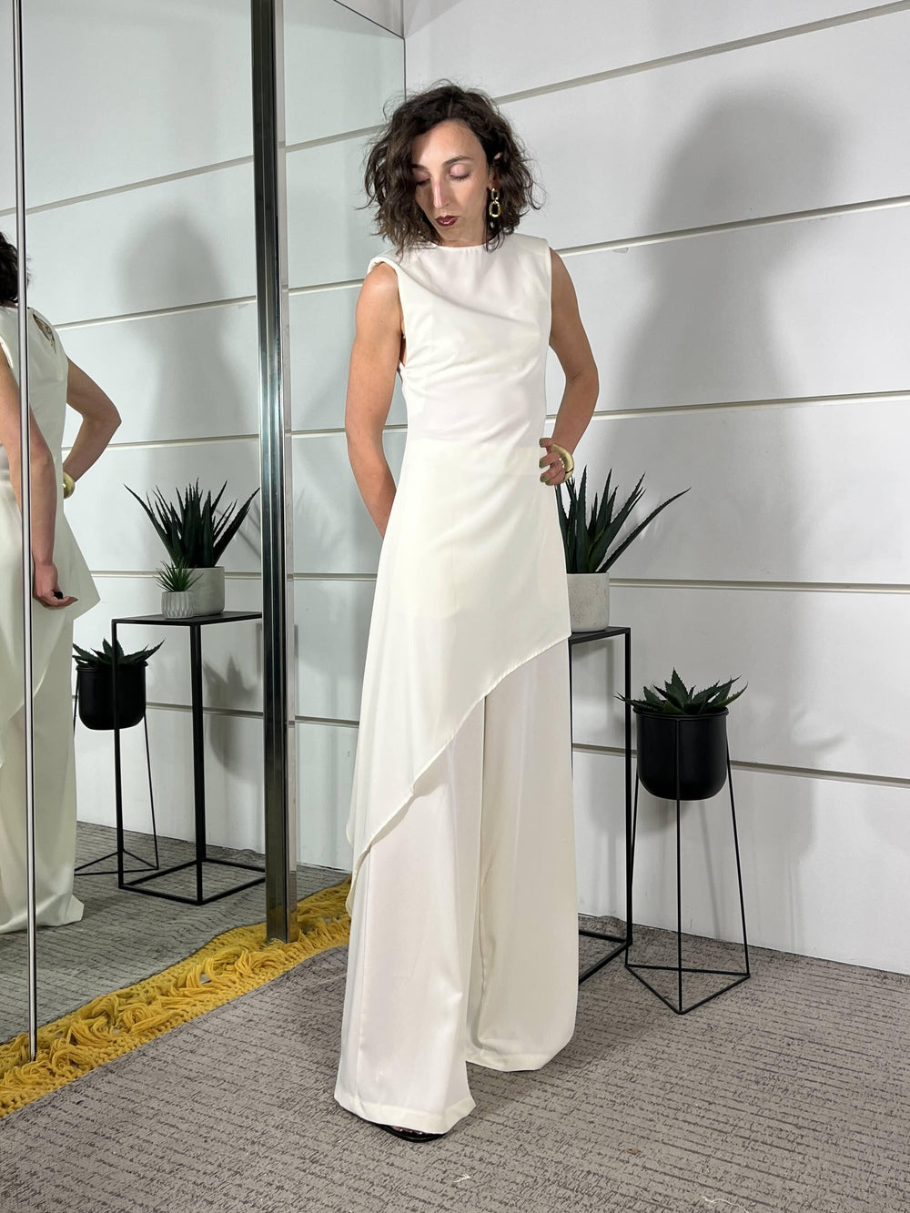 completo blusa asimmetrica e pantalone a palazzo avorio SM215AAVORIO SUSY MIX