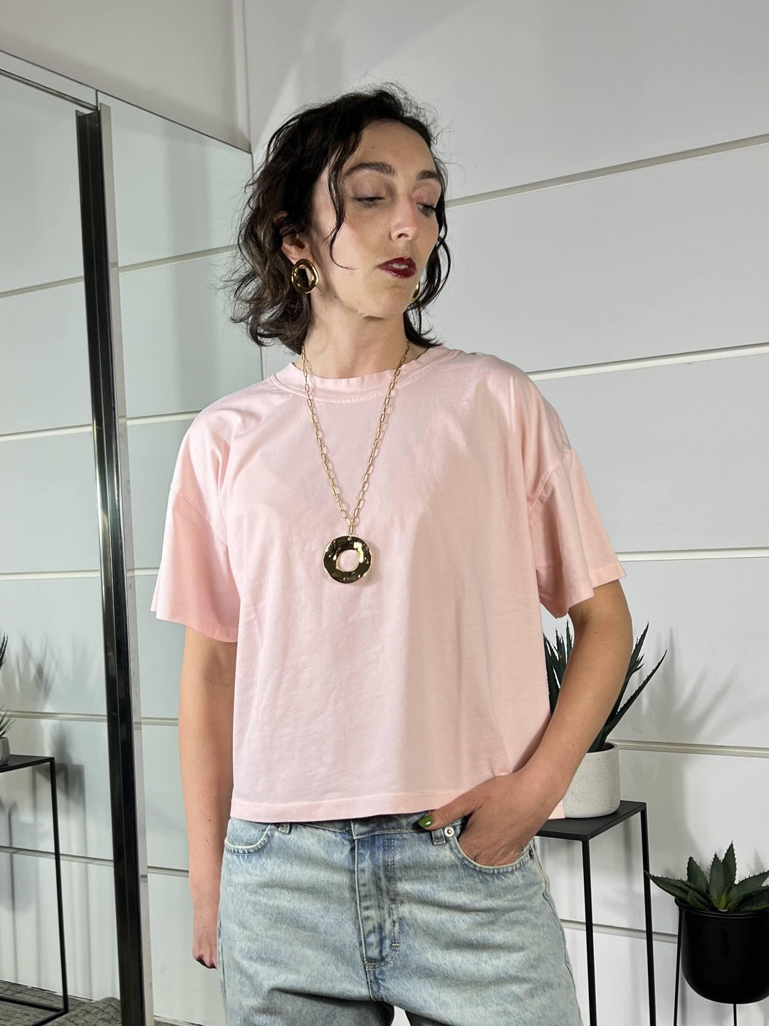 t-shirt over girocollo manica corta pink MJS-Q017PINK HAVE ONE