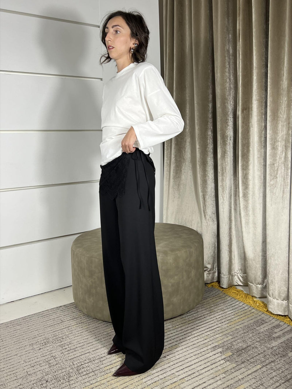 pantalone con fusciacca in pizzo nero 607420NERO SUSY MIX
