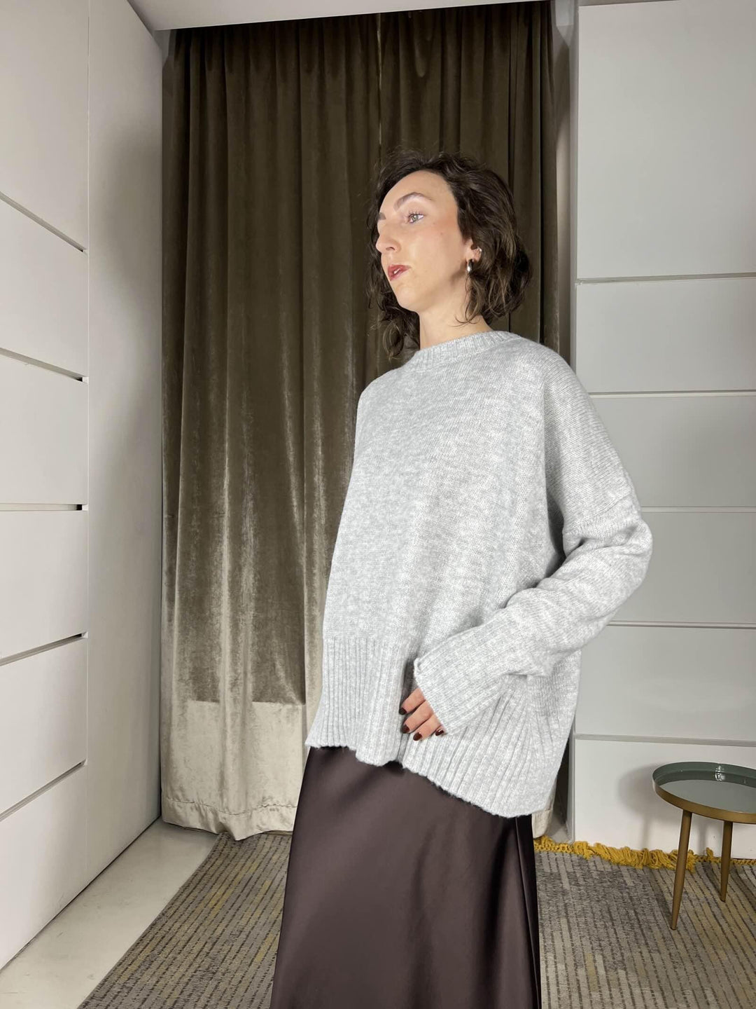 maglione girocollo con coste in misto lana rasata charcoal W5HMJ87A373CHARCOAL TENSIONE IN